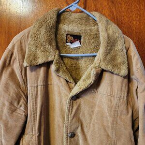 Men's XL Vintage HiGear Tan Corduroy Sherpa Lined 3 Button Coat
